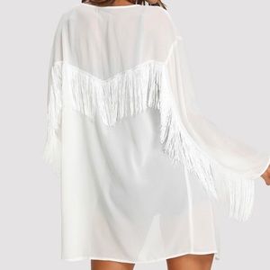 SHEIN Fringe Trim Semi Sheer Kimono. NEW